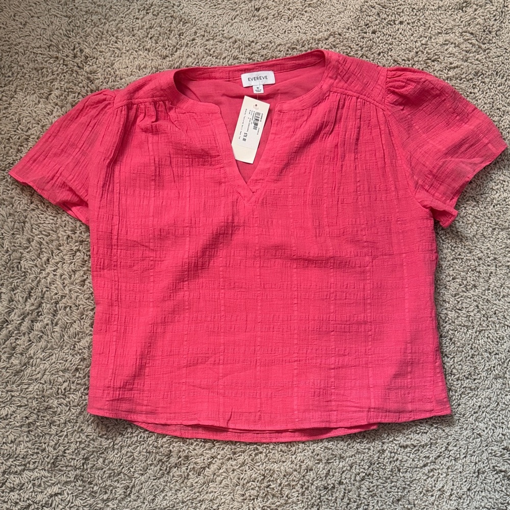 Evereve Pink Textured Short Sleeve Blouse